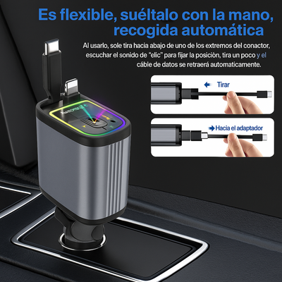 Cargador de Carro Retráctil 4 en 1 con Luz de Estrellas en el Techo