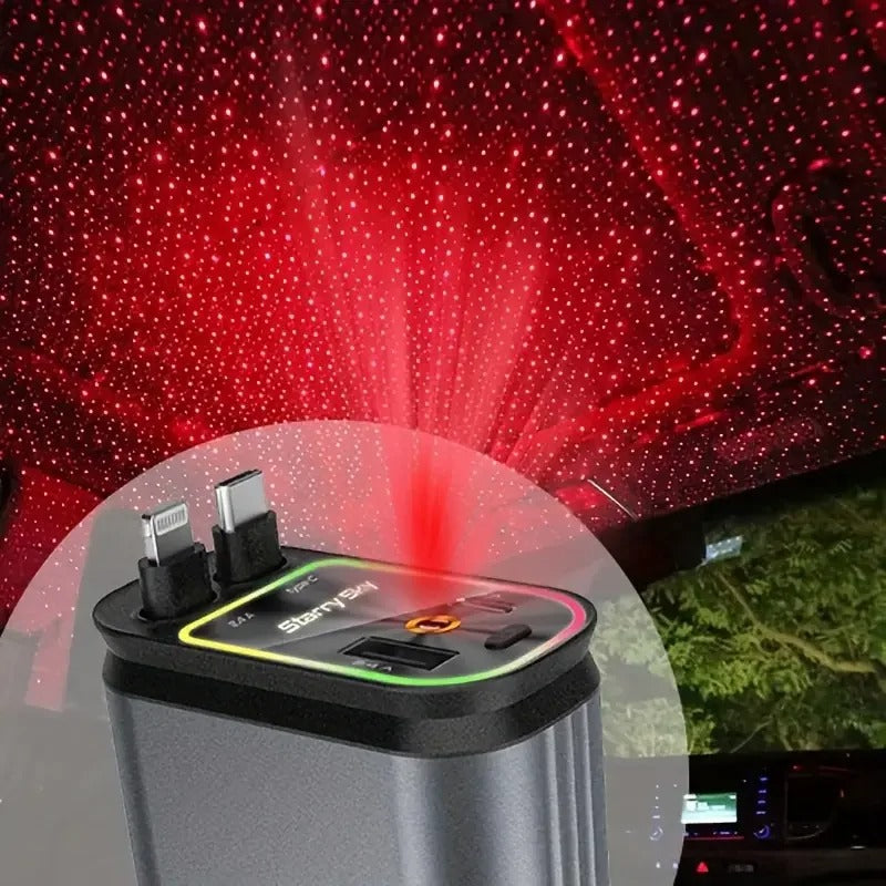 Cargador de Carro Retráctil 4 en 1 con Luz de Estrellas en el Techo